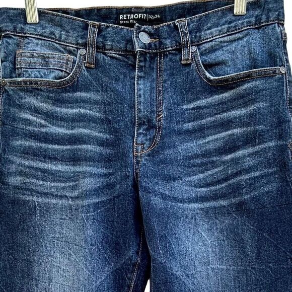 Retrofit Jeans Men's Size 32 X 34 Dark Blue Denim Washed Straight Leg Whiskered - Picture 5 of 15